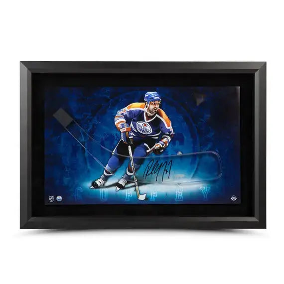 Paul Coffey Autographed Stick Blade with Edmonton Oilers Picture