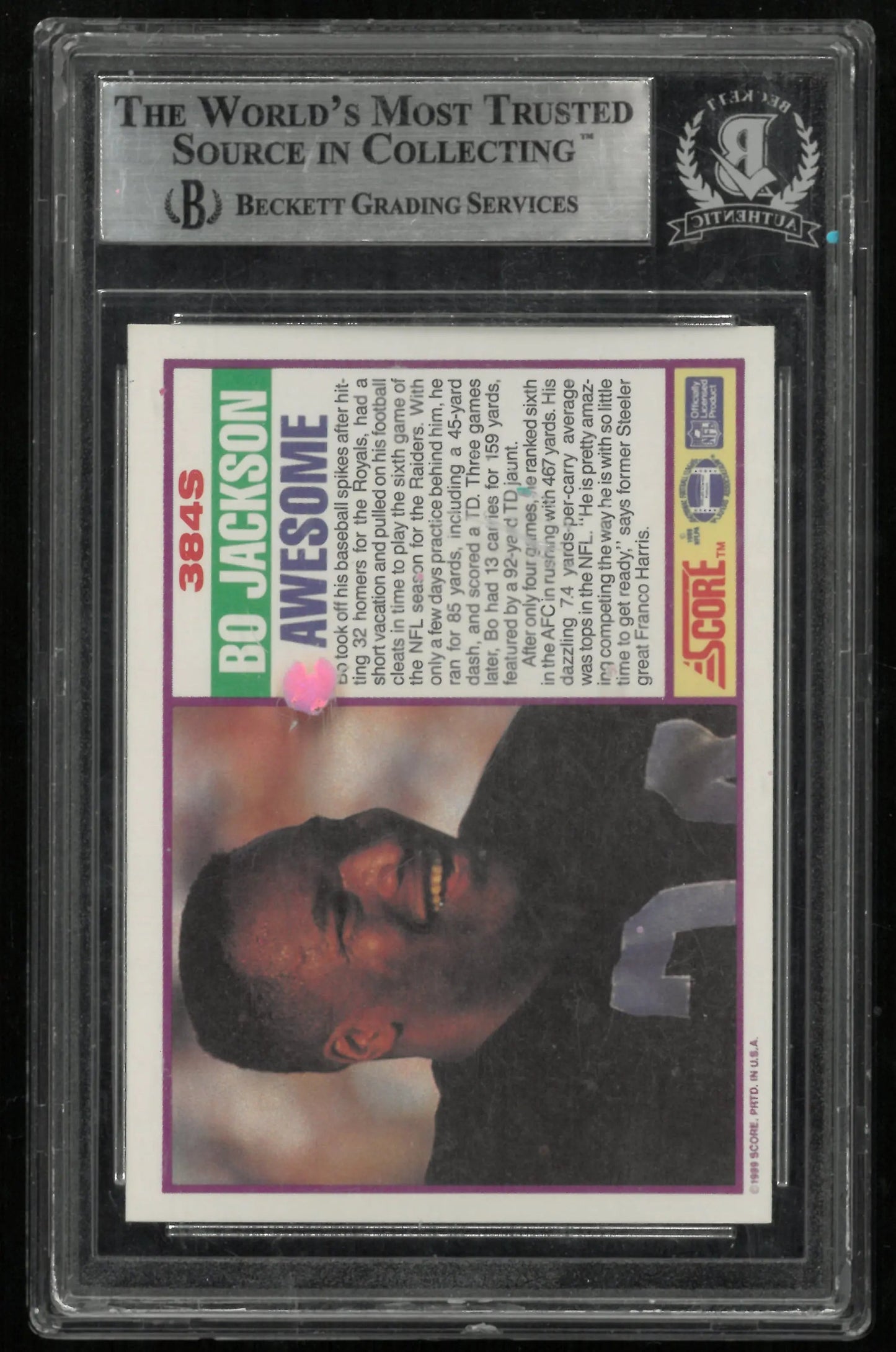 1989 Score Supplemental Bo Jackson Purple Auto BGS Authentic