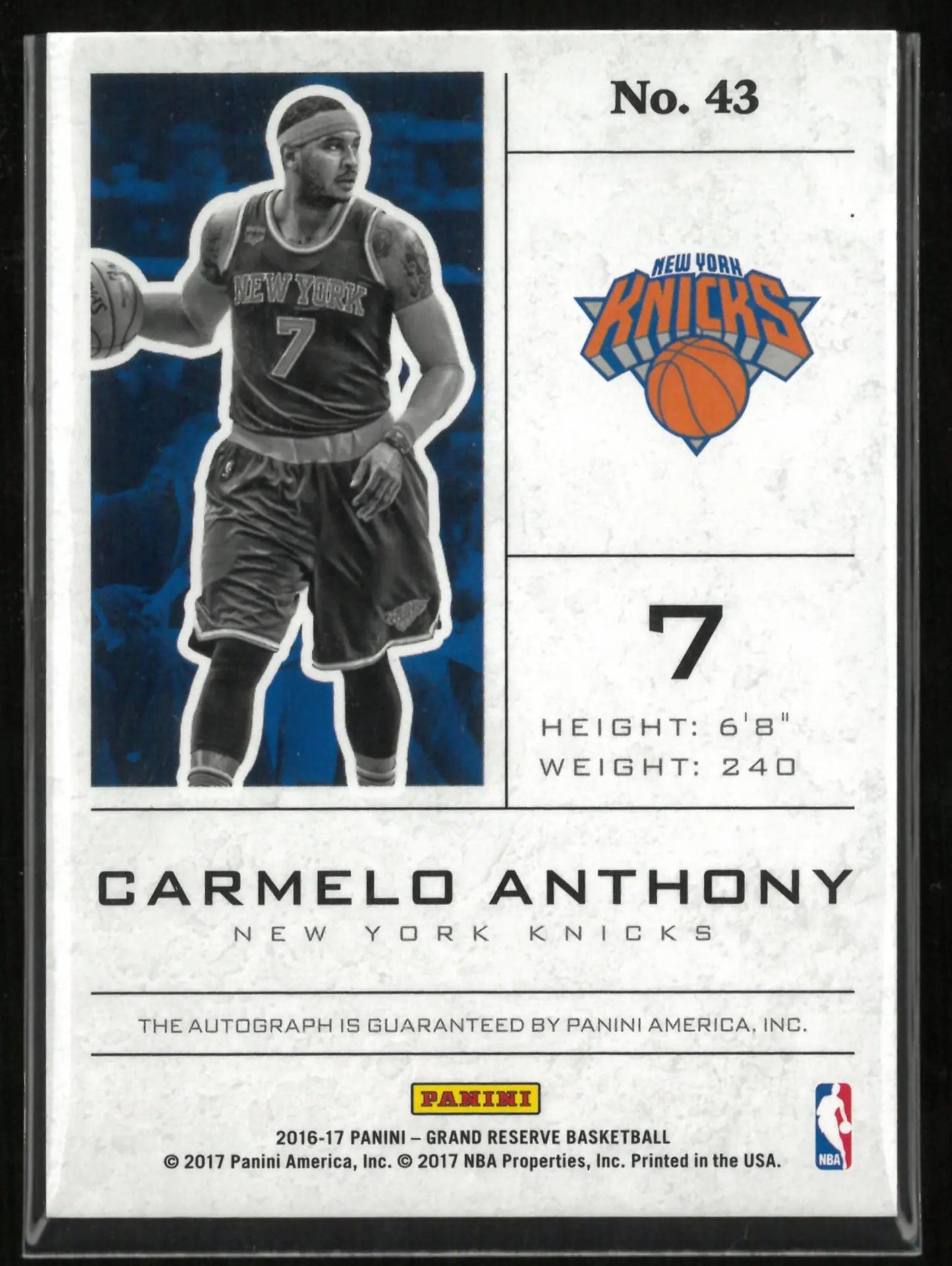 2016 Panini Grand Reserve Upper Tier Signature Carmelo Anthony 16/25