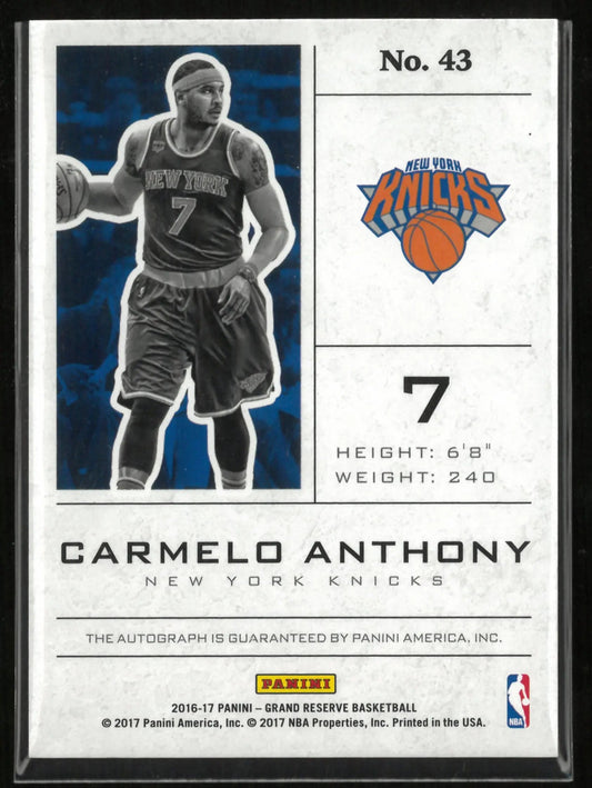 2016 Panini Grand Reserve Upper Tier Signature Carmelo Anthony 16/25