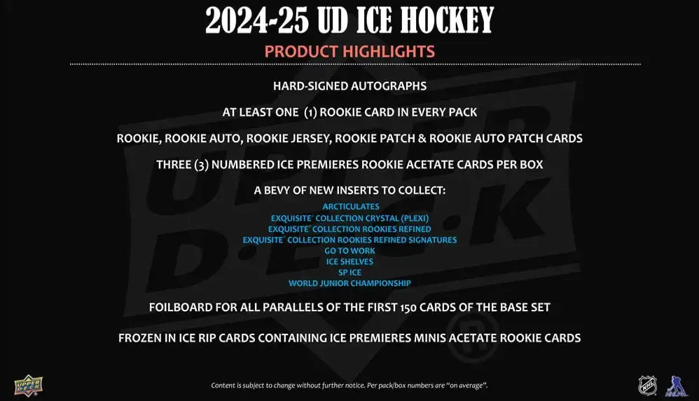 2024-25 Upper Deck Ice Hockey Hobby Box